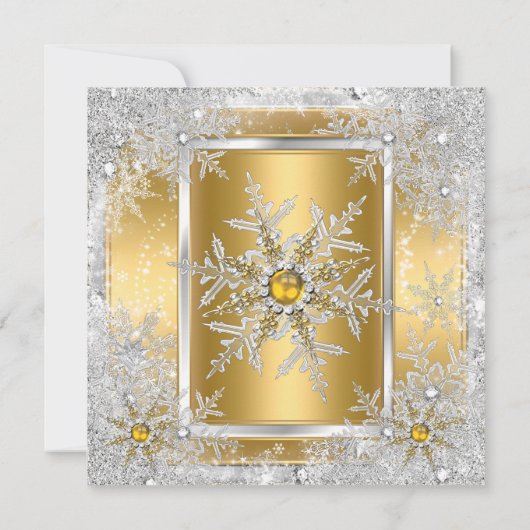 Snowflake Gold Silver Winter Wonderland Kaart (Achterkant)