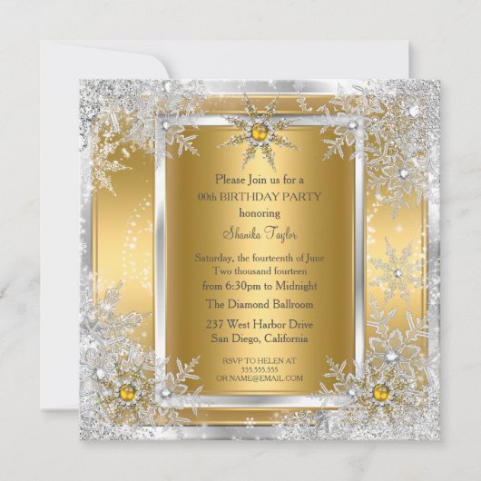 Snowflake Gold Silver Winter Wonderland Kaart (Voorkant)