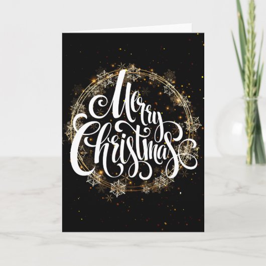 Snowflake Golden Wreath - White Merry Kerstmis Kaart (Voorkant)