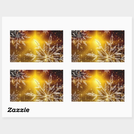 Snowflake goudgloed winterijs rechthoekige sticker (Vel)