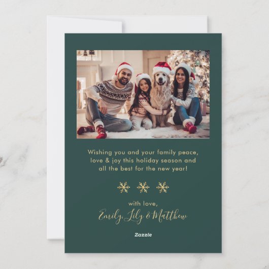 Snowflake Green and Gold 5 Photo Collage Happy  Feestdagenkaart (Achterkant)