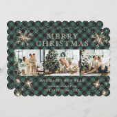 Snowflake Green Buffalo Plaid Fotocollage Feestdagenkaart (Voorkant / Achterkant)