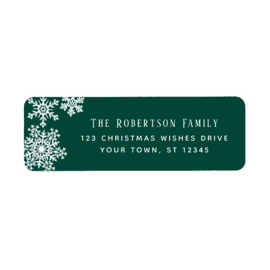 Snowflake Green Christmas Holiday Return Address Etiket (Voorkant)