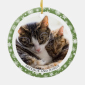 Snowflake Green Family Christmas Multi Photos Keramisch Ornament (Achterkant)