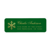 Snowflake Green Faux Gold Elegant Script Holidays Etiket (Voorkant)