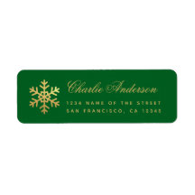 Snowflake Green Faux Gold Elegant Script Holidays 