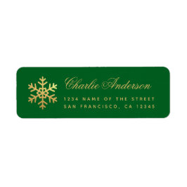Snowflake Green Faux Gold Elegant Script Holidays  Etiket