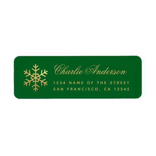 Snowflake Green Faux Gold Elegant Script Holidays  Etiket (Voorkant)