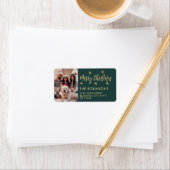 Snowflake Green Foto Kerst Retouradres Etiket (Insitu)