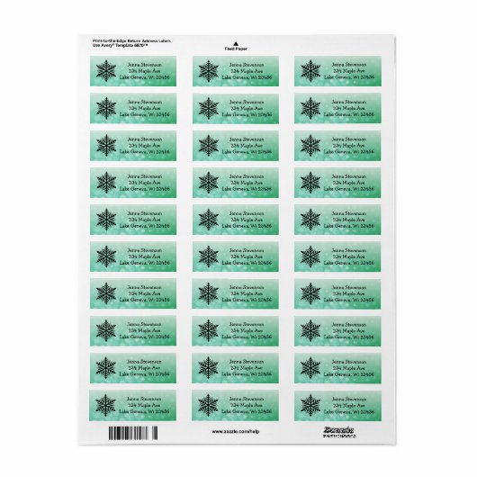 Snowflake Green Kerstmis Feestdagen Winter Etiket (Full Sheet)