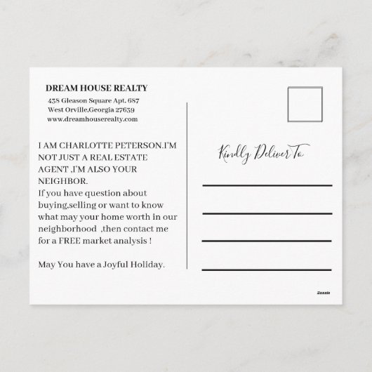 Snowflake Green Kerstmis Real Estate Farage Feestdagenkaart (Achterkant)
