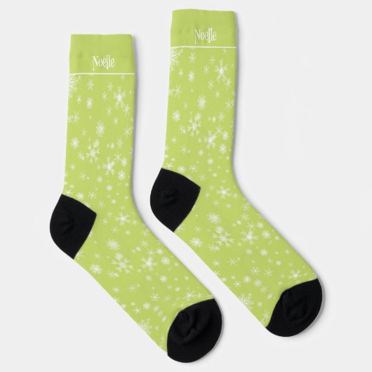 Snowflake Green Retro Naam toevoegen Whimsical Chr Sokken (Rechts)
