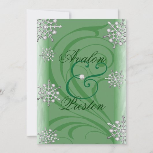 Snowflake Green Winter Wedding Kaart (Voorkant)