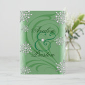 Snowflake Green Winter Wedding Kaart (Staand voorkant)