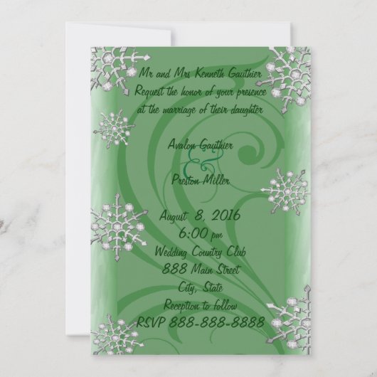 Snowflake Green Winter Wedding Kaart (Achterkant)