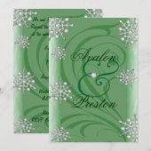 Snowflake Green Winter Wedding Kaart (Voorkant / Achterkant)