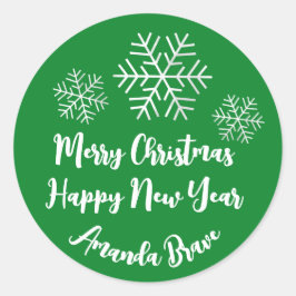 Snowflake Grey Green voor prettig kerstscript Ronde Sticker