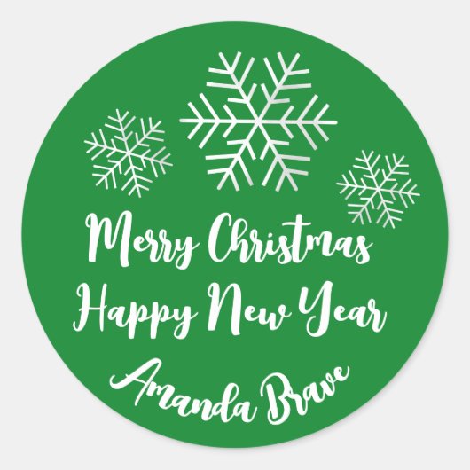 Snowflake Grey Green voor prettig kerstscript Ronde Sticker (Voorkant)