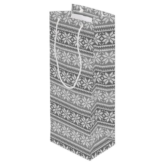 Snowflake Grey Nordic Sweater Your Greeting Wine Wijn Cadeautas (Achterkant Gekanteld)