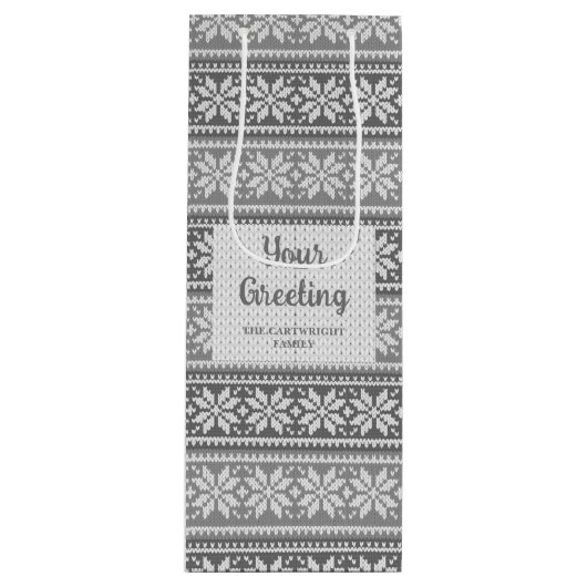 Snowflake Grey Nordic Sweater Your Greeting Wine Wijn Cadeautas (Voorkant)