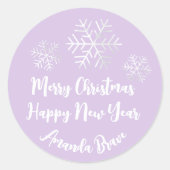 Snowflake Grey Paars Ronde Sticker (Voorkant)