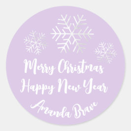 Snowflake Grey Paars Ronde Sticker