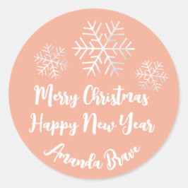Snowflake Grey Peach Ronde Sticker