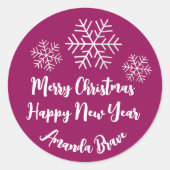 Snowflake Grey Pink Ronde Sticker (Voorkant)