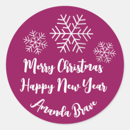Snowflake Grey Pink Ronde Sticker