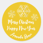 Snowflake Grey Yellow Ronde Sticker (Voorkant)