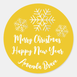 Snowflake Grey Yellow Ronde Sticker