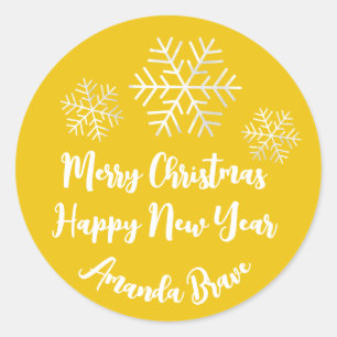 Snowflake Grey Yellow Ronde Sticker