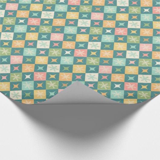 Snowflake Harlequin MCM Blauwgroen Cadeaupapier (Hoek)