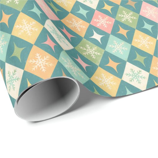 Snowflake Harlequin MCM Blauwgroen Cadeaupapier (Rol Hoek)