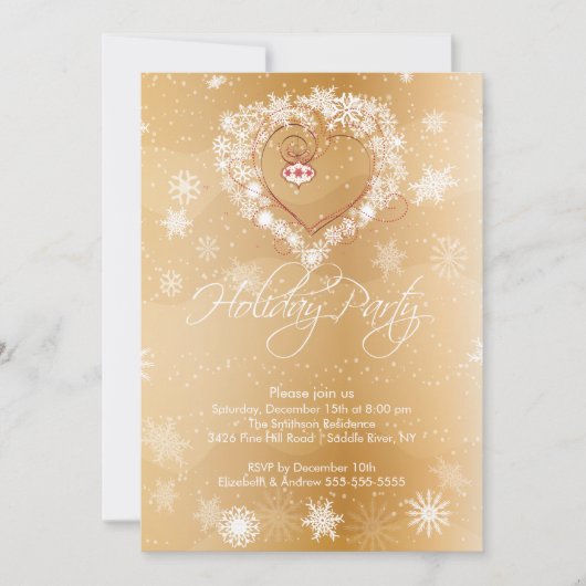 Snowflake Heart Elegant Holiday Party Uitnodiging (Voorkant)