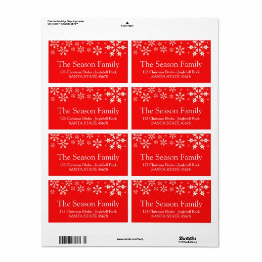 Snowflake Holiday Adres label (Full Sheet)