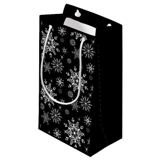 Snowflake Holiday Gift Bag Klein Cadeauzakje (Voorkant Gekanteld)