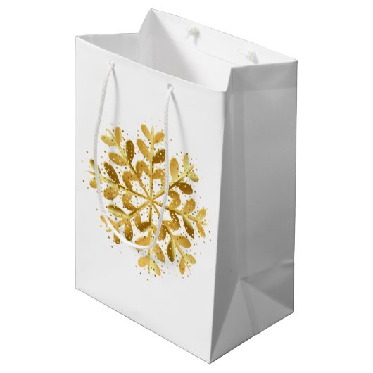 Snowflake Holiday Gift Bag Medium Cadeauzakje (Voorkant Gekanteld)