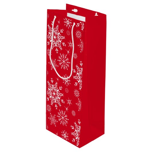 Snowflake Holiday Gift Bag Wijn Cadeautas (Voorkant Gekanteld)