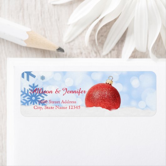 Snowflake Holiday Kerstbal Rood Etiket (Insitu)