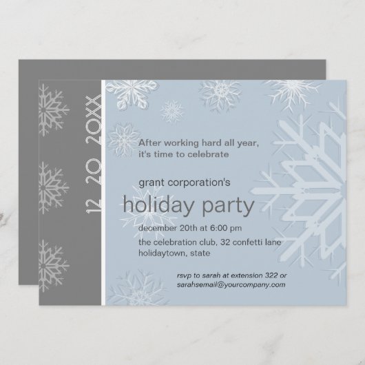 Snowflake Holiday Party Kaart (Voorkant / Achterkant)