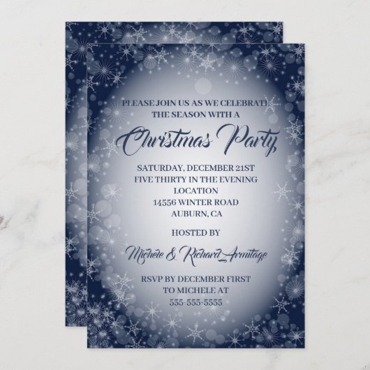 Snowflake Holiday Party Kaart (Voorkant / Achterkant)