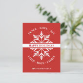 Snowflake Holiday Peace Love Joy Faith Hope Briefkaart (Staand voorkant)