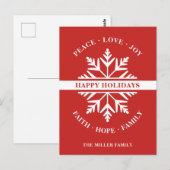 Snowflake Holiday Peace Love Joy Faith Hope Briefkaart (Voorkant / Achterkant)