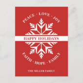 Snowflake Holiday Peace Love Joy Faith Hope Briefkaart (Voorkant)