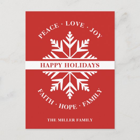 Snowflake Holiday Peace Love Joy Faith Hope Briefkaart (Voorkant)