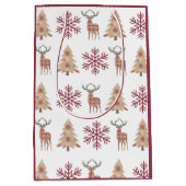 Snowflake Holiday Tree Deer Pattern on White Medium Cadeauzakje (Voorkant)