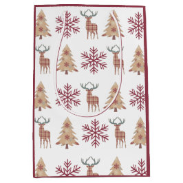 Snowflake Holiday Tree Deer Pattern on White Medium Cadeauzakje