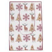 Snowflake Holiday Tree Deer Pattern on White Medium Cadeauzakje (Achterkant)