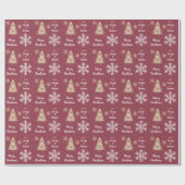 Snowflake Holiday Tree Pattern op Maroon Cadeaupapier (Vlak)